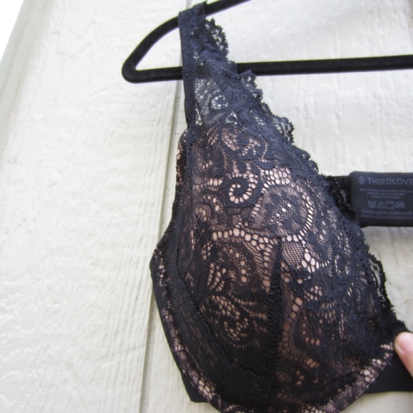 Third Love 24/7 Lace Contour Plunge Bra 34E Black Sexy Removeable Pads comfort - Picture 4 of 12
